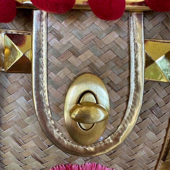 Betsey Johnson “Betseyville” Rose raffia embroidered straw bag w/leopard lining - Picture 7 of 9